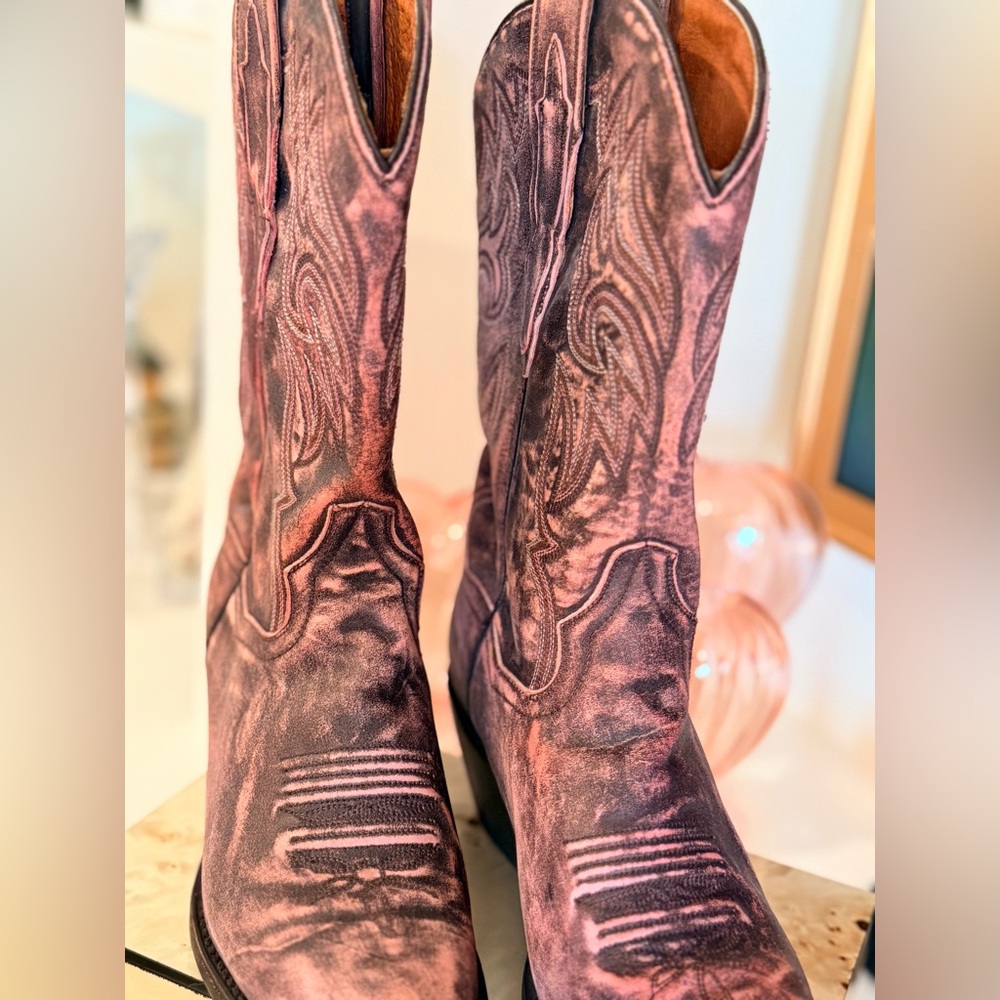 Dan Post Pink Distressed Leather Cowboy Boots Size 6.5 Western Snip Toe - Picture 5 of 12